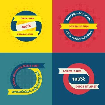 Set of retro simple round labels and badges with ribbons. Vintage colors pallete Stock Illustration