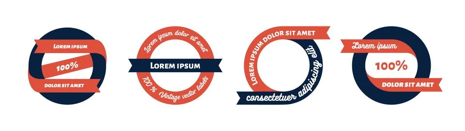 Set of retro simple round labels and badges with ribbons. Vintage colors pallete Illustrazione stock
