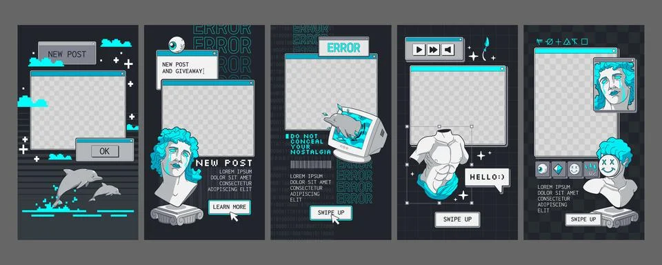 Set of retro software windows for social media app Stock-Illustration