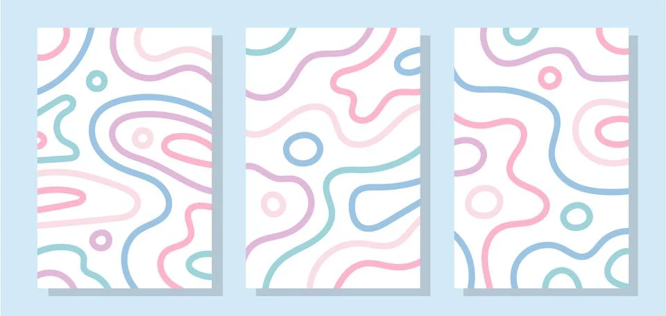 Set of retro style patterns with colored lines in pastel shades. Abstract, .. Stock Illustration