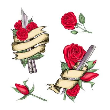 Set of retro tattoos in old school style Stock Illustration