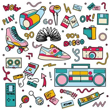 Set of retro things from the 90s Stockillustratie