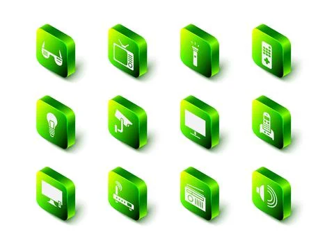 Set Retro tv, Flashlight, Remote control, Telephone, Speaker volume, Computer 스톡 일러스트