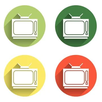 Set Retro tv icon isolated with long shadow background. Television sign. Co.. Stock Illustration