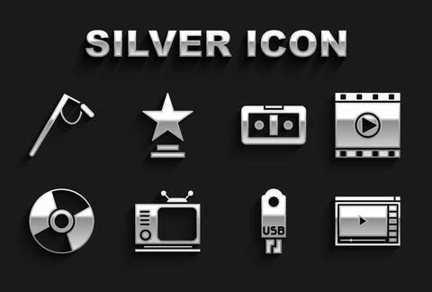 Set Retro tv, Play Video, Online play video, USB flash drive, CD or DVD dis.. Stock Illustration