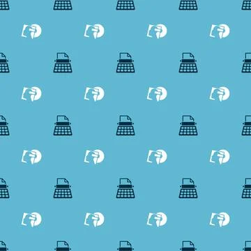 Set Retro typewriter and Vinyl disk on seamless pattern. Vector Stock Illustration