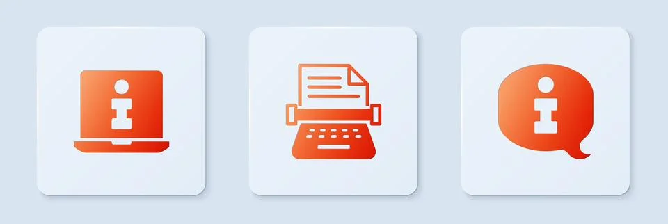 Set Retro typewriter, Information and . White square button. Vector Stock Illustration