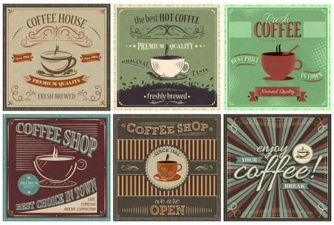 Set of retro vector background with coffee design. Stock Illustration