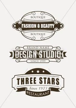 Set of retro vector design elements, logos, signs or labels for restaurant, b Stock Illustration