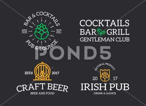Set of retro vintage beer and alcohol, hop, barrel logo or insignia, emblems Stock Illustration