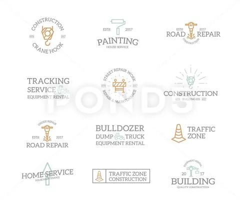 Set of retro vintage construction logo or insignia, emblems, labels and badges Stock Illustration
