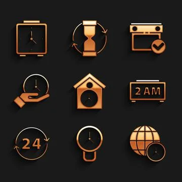 Set Retro wall watch, Clock, World time, Digital alarm clock, 24 hours, Calendar Illustrazione stock