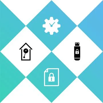 Set Retro wall watch, Document and lock, Time Management and USB flash drive Stock Illustration