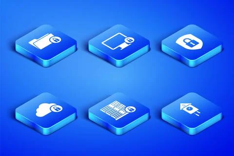 Set Retro wall watch, Folder and lock, Server security with, Cloud computing Stockillustratie