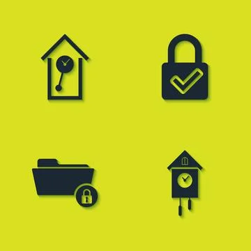 Set Retro wall watch, , Folder and lock and Lock check mark icon. Vector イラスト素材