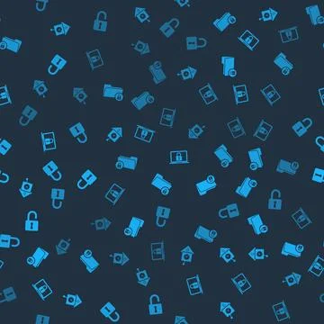 Set Retro wall watch, Folder and lock, Laptop and Open padlock on seamless pa Illustrazione stock