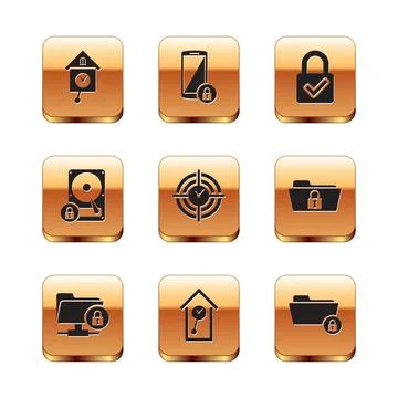 Set Retro wall watch, FTP folder and lock, , Time Management, Hard disk drive Illustrazione stock