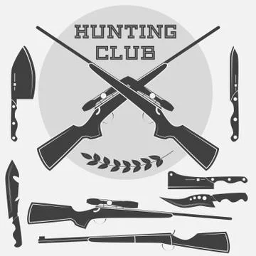 Set of retro weapons labels, emblems and design elements. Vector Stock Illustration