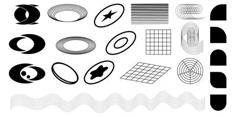 A set of retro Y2K elements and abstract forms of brutalism. Hipster graphi.. Stock Illustration