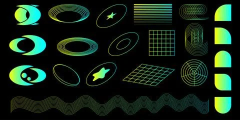 A set of retro Y2K elements and abstract forms of brutalism. Hipster graphi.. Stock Illustration