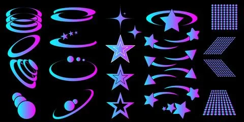 A set of retro Y2K elements and abstract forms of brutalism. Hipster graphi.. イラスト素材