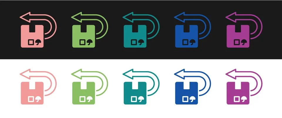 Set Return cardboard box icon isolated on black and white background. Box 스톡 일러스트