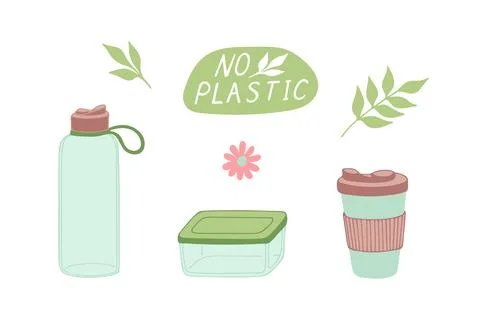 Set of reusable eco dishes. Stock Illustration
