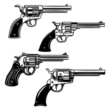 Set of revolvers on white background. Design elements for logo, label, emblem イラスト素材