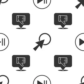 Set Rewind, Arrow cursor and Dislike in speech bubble on seamless pattern. .. Stock Illustration