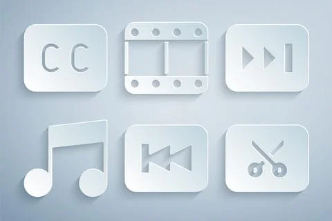 Set Rewind button, Fast forward, Music note, tone, video editing, Play and Stock Illustration