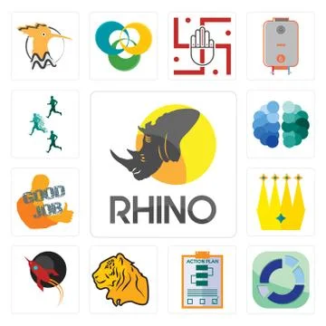 Set of rhino, sector, action plan, tiger, rocket, crown, good job, free brain Free Stock Illustration