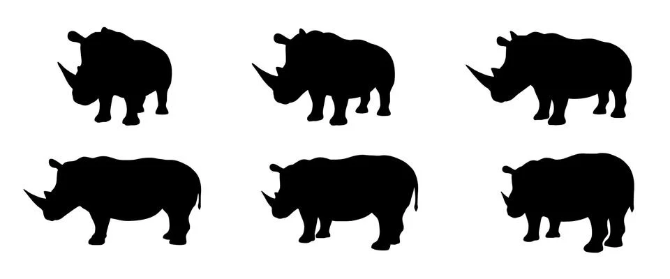 Set of rhino silhouettes from different angles. Vector illustration. Stock Illustration