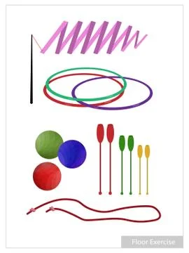 Set of Rhythmic Gymnastic Equipments on White Background Stock Illustration