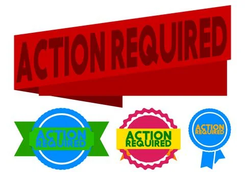 Set of ribbon with Action Required text. Banner template. Label sticker. Sign Stock Illustration