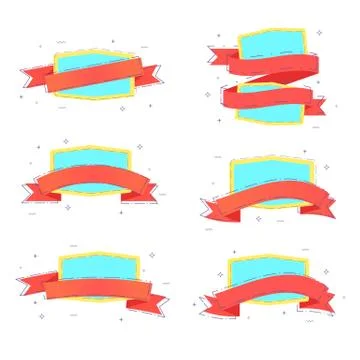 Set of ribbon badges with dashed lines and geometric abstract shapes. Element Stock Illustration