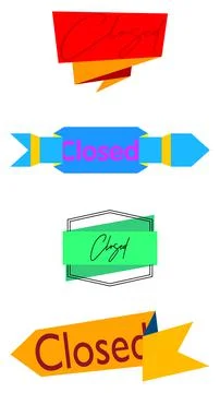 Set of ribbon with Closed text. Banner template. Label sticker. Sign. Stock Illustration