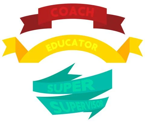 Set of ribbon with Coach, Educator, Super Supervisor text. Banner template. L 스톡 일러스트