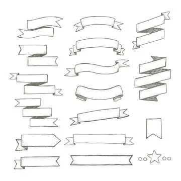Set of ribbon hand drawn vector illustration. Isolated on white. Stock Illustration