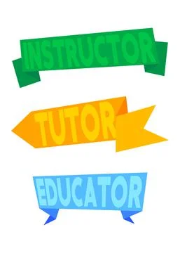 Set of ribbon with Instructor, Tutor, Educator text. Banner template. Label s Stock Illustration
