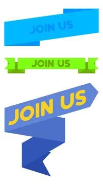 Set of ribbon with Join Us text. Banner template. Label sticker. Sign. Stock Illustration