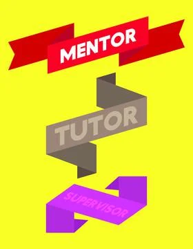 Set of ribbon with Mentor, Tutor, Supervisor text. Banner template. Label sti 스톡 일러스트