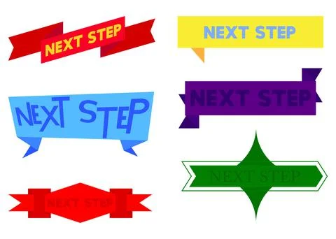 Set of ribbon with Next Step text. Banner template. Label sticker. Sign. Stock Illustration