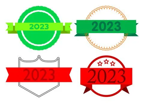 Set of ribbon with the number 2023. Banner template. Label sticker. Sign. 库存插图