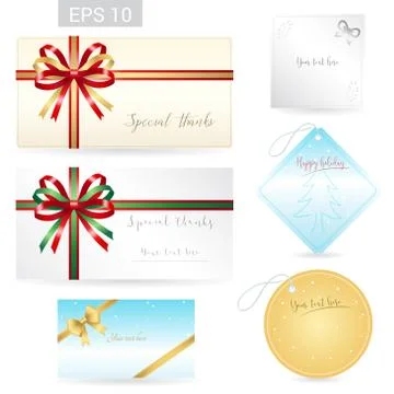 Set of ribbon tied bows in vector format for gift card, greeting card or than Stock Illustration