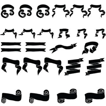 Set of ribbons in black on white background. Stock Illustration