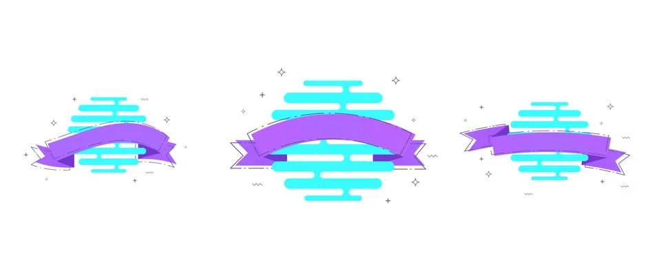 Set of ribbons with dashed lines and geometric abstract shapes. Elements for  Stock Illustration