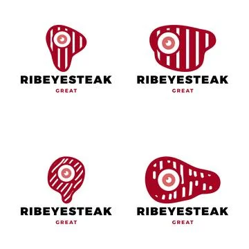 Set of Ribeye Steak Icon Logo Design Template Stock Illustration