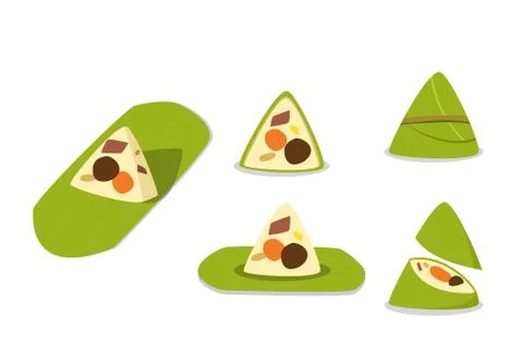 Set of Rice dumpling isolated on white, vector Stock Illustration