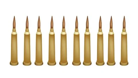 Set of Rifle Bullets on White Background Stock Illustration