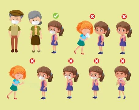 Set of right and wrong ways to protect oneself from virus Illustrazione stock